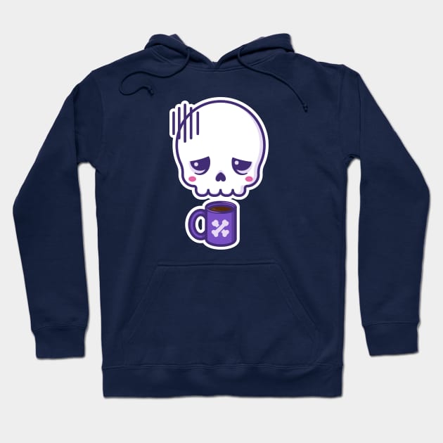 Dead inside, but caffeinated - kawaii skull with coffee cup (white outline) Hoodie by Sugar & Bones